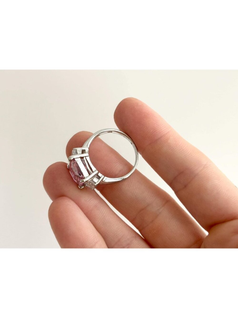 Pink Topaz & CZ Accented Gemstone Sterling Silver 925 Vintage Ring - sz 8.5 - Picture 10 of 15